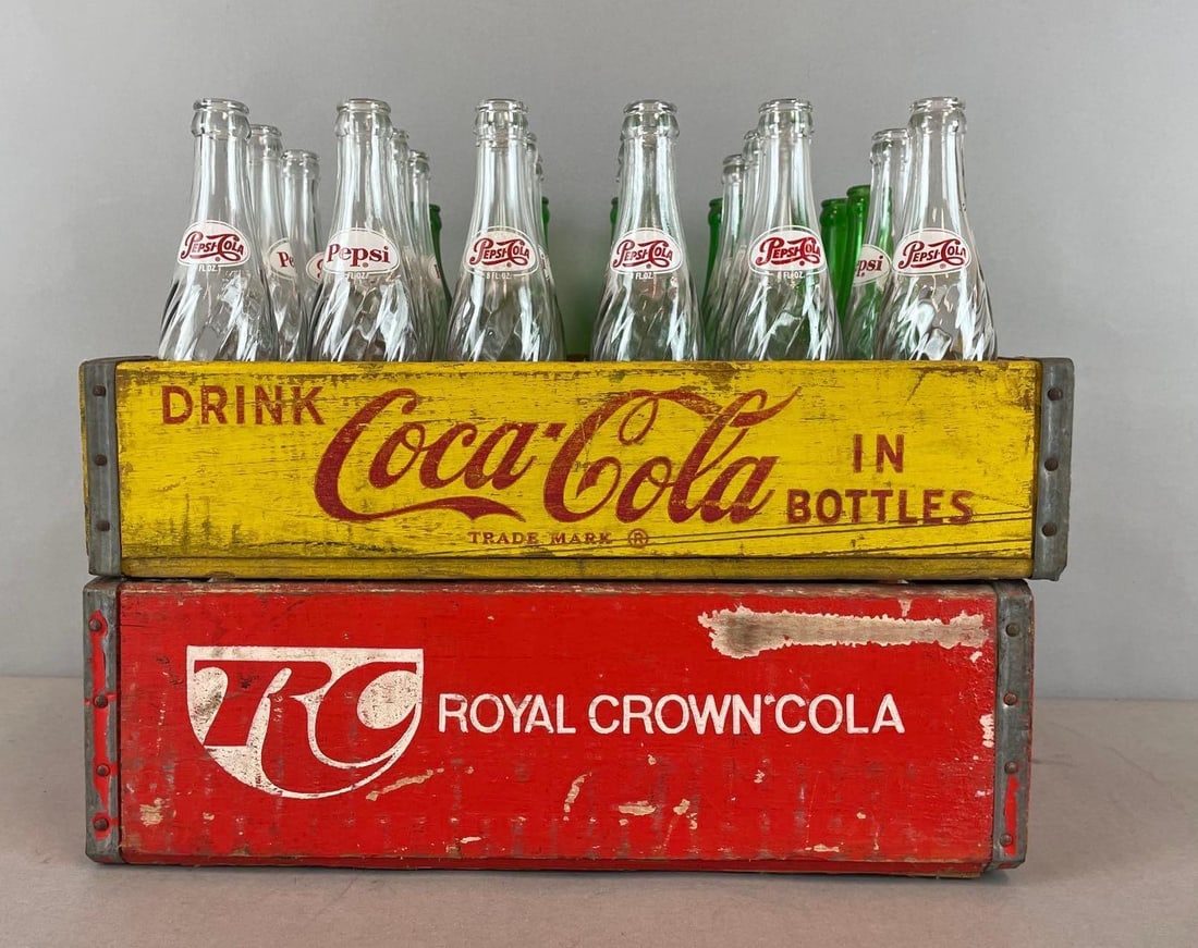 Group of Soda Wood Crates and Glass Bottles (1 of 3)