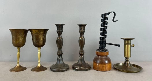 Group of Brass Candlesticks and More