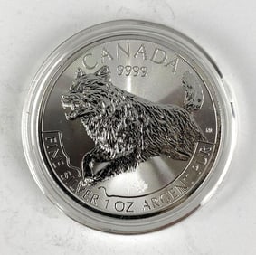 2018 Canada $5 Silver Wolf with Maple Leaf Privy 1 oz .999 Fine Silver Coin