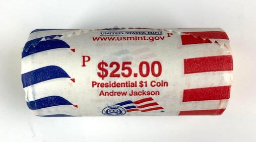 US Mint $25 Andrew Jackson Presidential $1 P Coin Roll