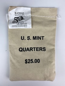 US Mint $25 Kansas P State Quarter in Original Canvas Bag