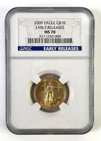 NGC Graded 2009 G $10 Gold Eagle 1/4 oz .999 Gold Coin MS 70
