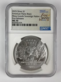 NGC Graded 2025 US $1 1 oz .999 Silver American Plains Bison Coin MS 70