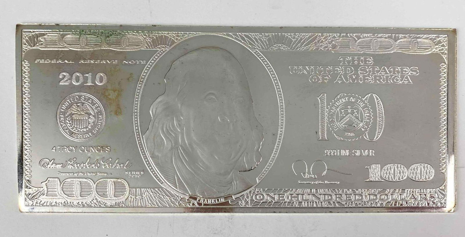 The Washington Mint 2010 $100 Silver Proof Certificate 4 oz .999 Fine Silver (1 of 2)