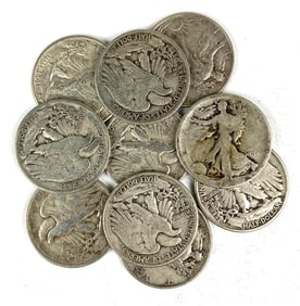 Group of 10 Walking Liberty Silver Half Dollars
