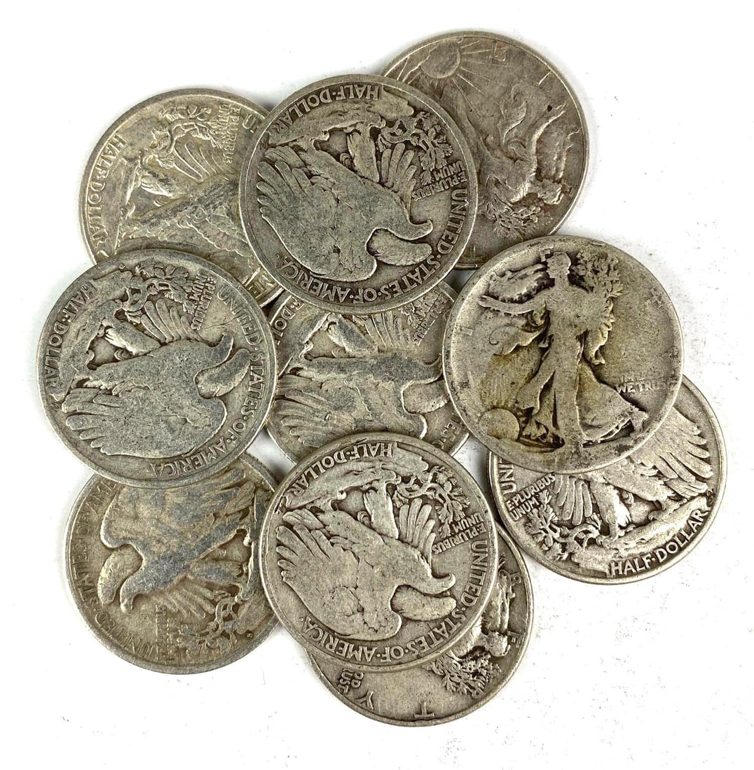 Group of 10 Walking Liberty Silver Half Dollars (1 of 1)
