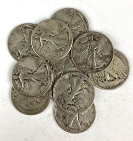 Group of 10 Walking Liberty Silver Half Dollars