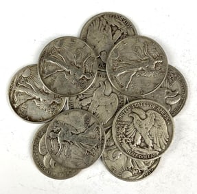 Group of 10 Walking Liberty Silver Half Dollars