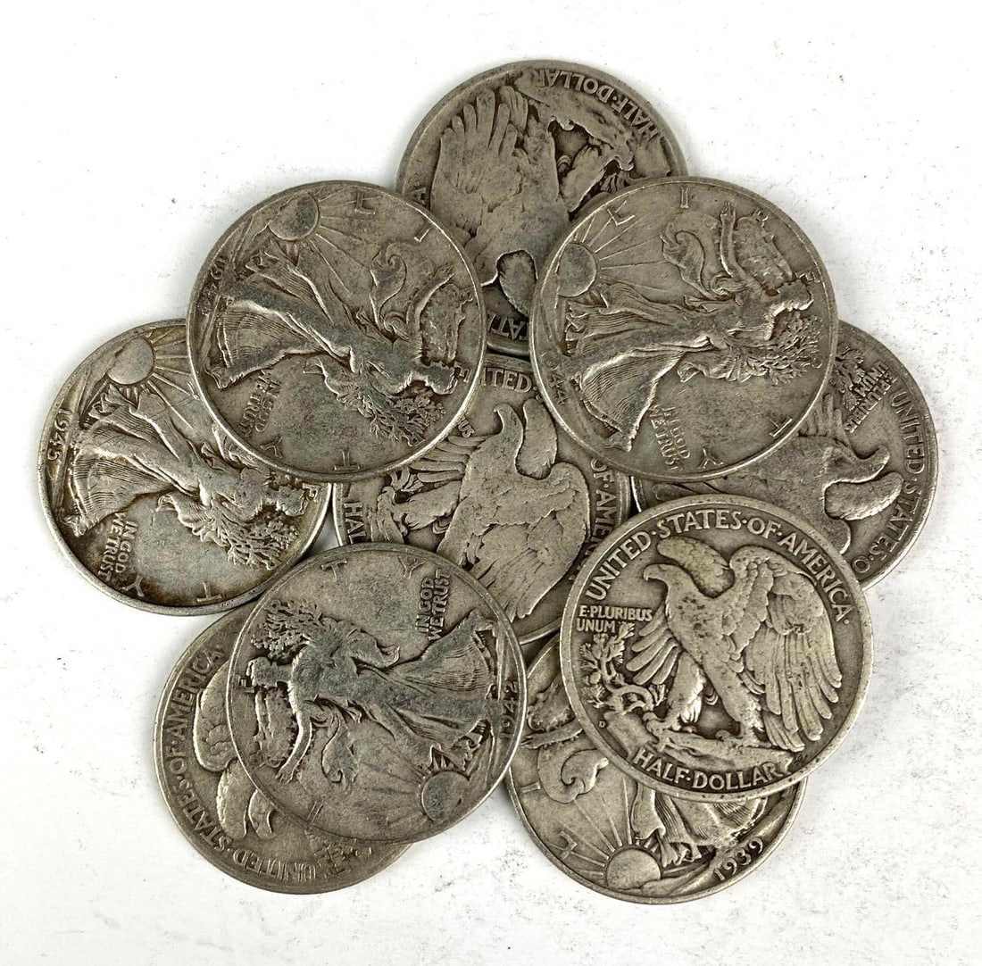 Group of 10 Walking Liberty Silver Half Dollars (1 of 1)