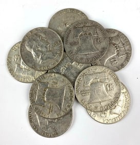 Group of 10 Benjamin Franklin Silver Half Dollars
