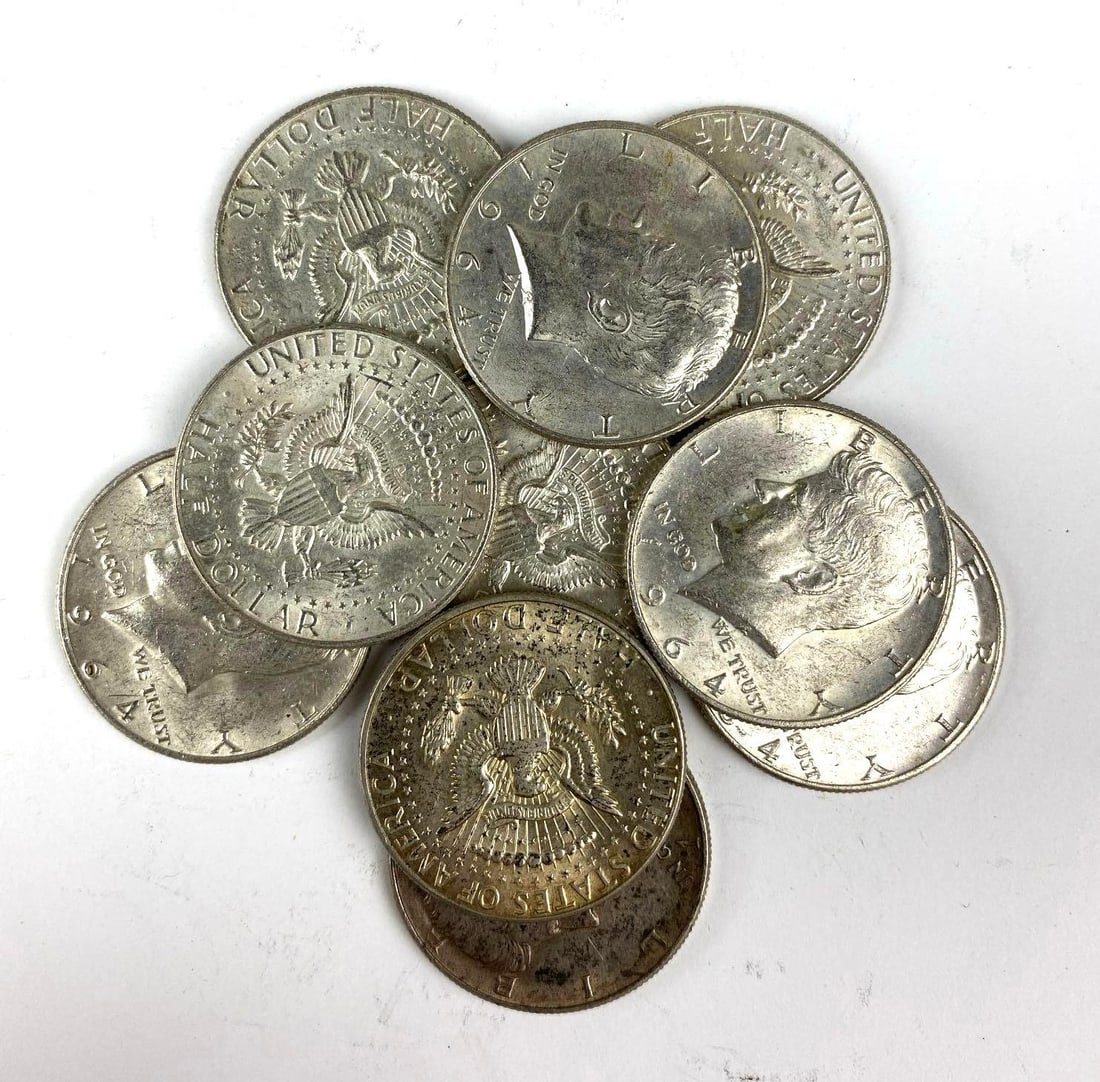 Group of 10 1964 Kennedy Silver Half Dollars: Group of 10 1964 Kennedy Silver Half Dollars