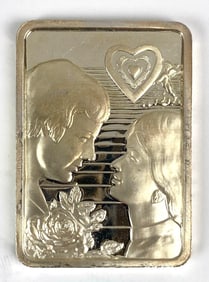 1975 Highland Mint First Annual St Valentines Day Together 1.94 oz .999 Fine Silver Ingot/ Bar