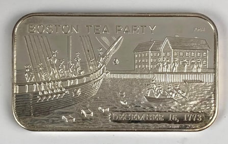 Boston Tea Party 1 oz . 999 Fine Silver Ingot/ Bar