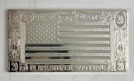 The Silver Mint US Flag 20 Gram .999 Fine Silver Ingot/ Bar.