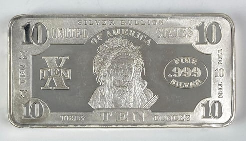 SCPM Indian 10 oz .999 Fine Silver Ingot/ Bar