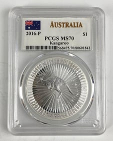 PCGS Graded 2016 P Australia $1 Kangaroo 1 oz .999 Silver MS70