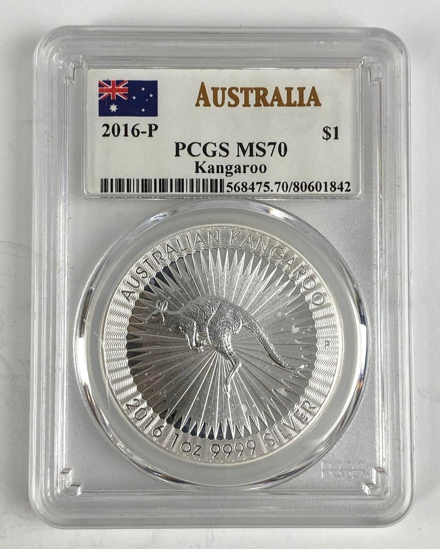 PCGS Graded 2016 P Australia $1 Kangaroo  1 oz .999 Silver MS70 (1 of 2)