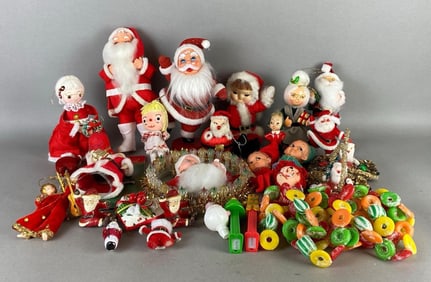 Group of Vintage Christmas Santa Ornaments and More