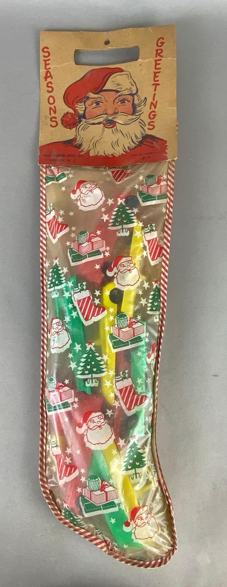 Dillon-Beck Mfg. Co. Season Greetings Toy Car Stocking: Hillside New Jersey, X-1, Measures 25 x 6 1/2 x 2 1/2 inches.