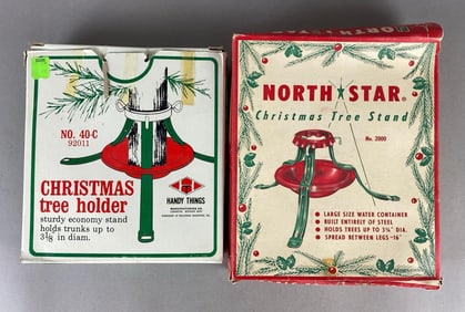 Group of 2 Vintage Cast Metal Christmas Tree Holders