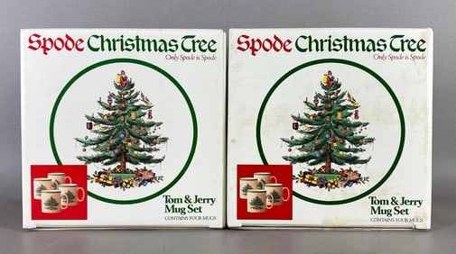 Group of 2 Spode Christmas Tree Pattern Porcelain Tom and Jerry Mug Sets