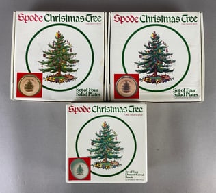 Group of 3 Spode Christmas Tree Patterned Porcelain Plates and Bowl Sets