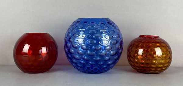 Group of 3 Glass Coindot Vases
