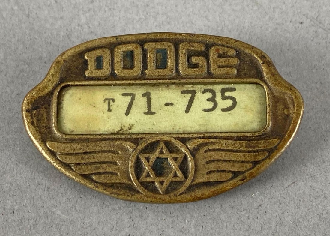 Antique Dodge Brothers Employee ID Badge: Measures 2 x 1 1/4 inches