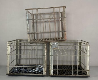Group of 3 Vintage Metal Milk Crates