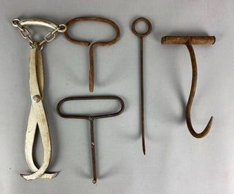 Group of Hay Hooks and Ice Block Tongs