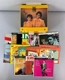 Group of 15 45 rpm Vinyl Records and Case
