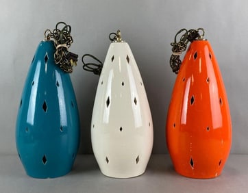 Group of 3 Mid Century Modern Hanging Plug-in Light Fixtures