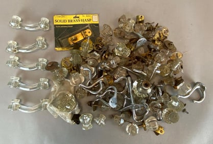Group of Vintage Glass Cabinet Handles and More