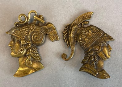 Group of 2 Brass Neoclassical Soldier Bust Emblems