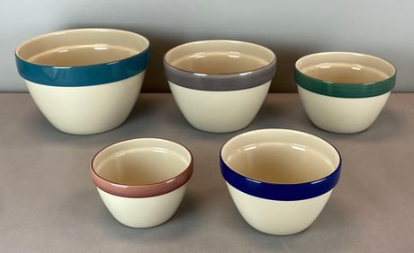 Set of 5 Over and Back Pottery Nesting Mixing Bowls