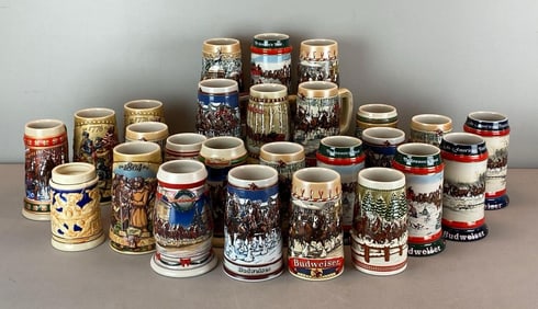 Group of Budweiser Holiday Beer Steins