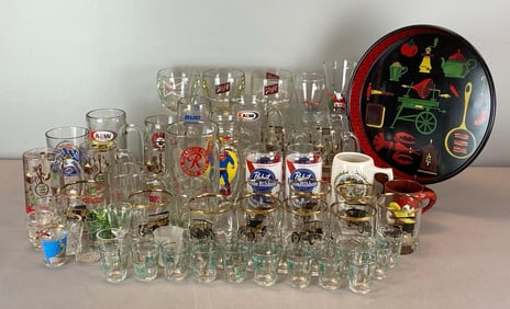 Group of Assorted Advertising Glasses and More