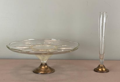 Group of 2 Duchin Creations Weighted Sterling Silver Glass Items