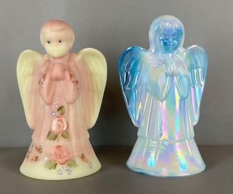 Group of 2 Fenton Hand Painted Signed Glass Angles