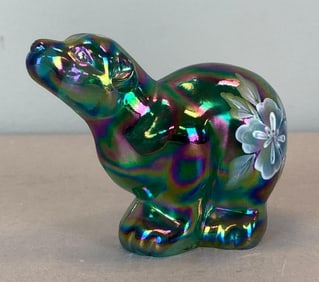 Fenton Hand Painted Signed Emerald Green Carnival Glass Polar Bear