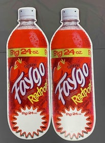 Group of 2 Faygo Plastic Advertising Soda Bottle Signs