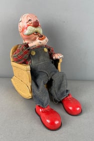 SAN Battery Operated Tin Litho Rocking Smoking Grandpa