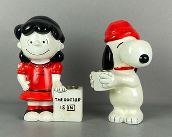 Group of 2 Hallmark Peanuts Lucy and Snoopy Candle Holders