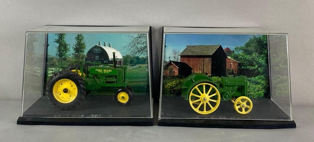 Group of 2 Die-Cast John Deere Tractors with Display Cases