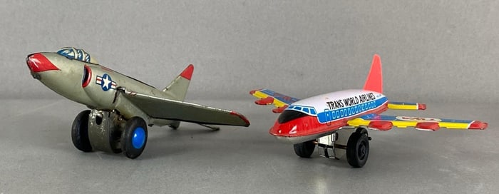 Group of 2 Vintage Tin Litho Coaster Aircraft