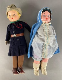 Group of 2 Vintage Century Cloth and Paper Mache Dolls
