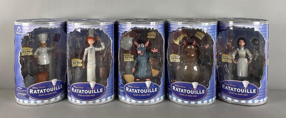 Group of Disney Pixar Ratatouille Talking Action Figures: Sealed original packaging measures 10 3/4 x 6 3/4 inches