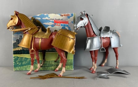 Group of 2 Vintage Marx Noble Knight Series Horses with Armor