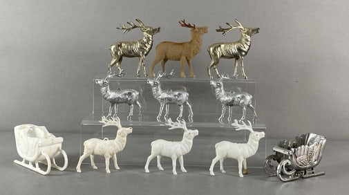 Group of Reindeer and Sleigh Christmas Decorstions