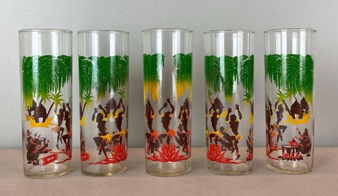Set of 5 Federal Dancing Native People Glasses